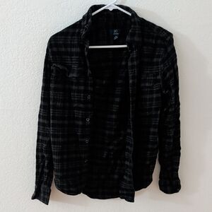 Black Plaid Button-Up Shirt